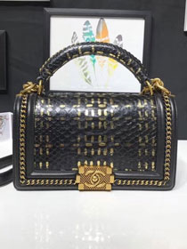 CC original python leather medium le boy flap bag 67086 black&gold