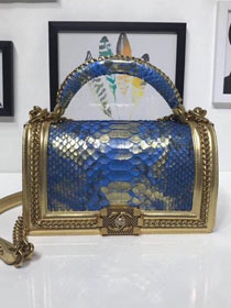 CC original python leather medium le boy flap bag 67086 blue&gold