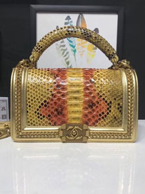 CC original python leather medium le boy flap bag 67086 gold&brown