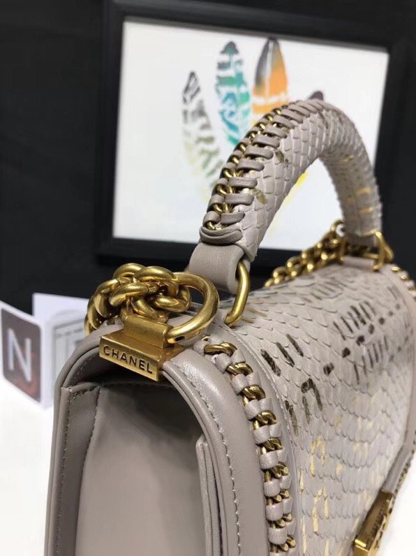 CC original python leather medium le boy flap bag 67086 grey&gold