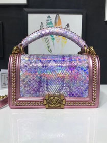CC original python leather medium le boy flap bag 67086 pink&purple