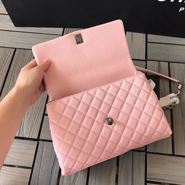 2018 CC original grained calfskin flap bag with top handle A92991 pink