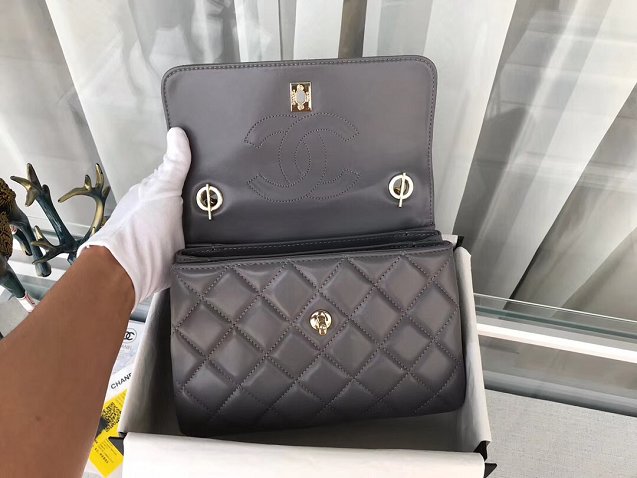 2018 CC original lambskin top handle flap bag A92236 dark grey