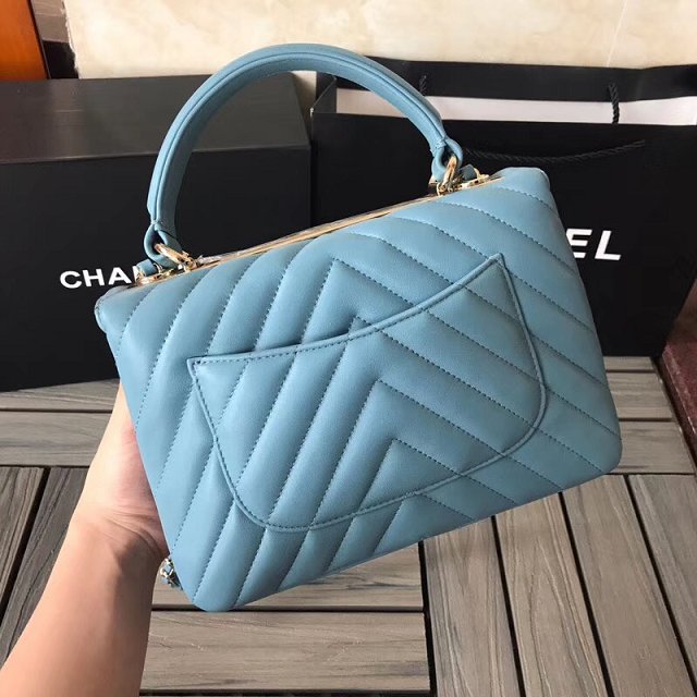 2018 CC original lambskin top handle flap bag A92236-2 sky blue