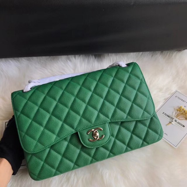 CC original grained calfskin large double flap bag A58600 green