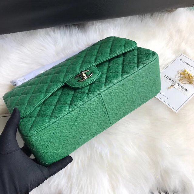 CC original grained calfskin large double flap bag A58600 green