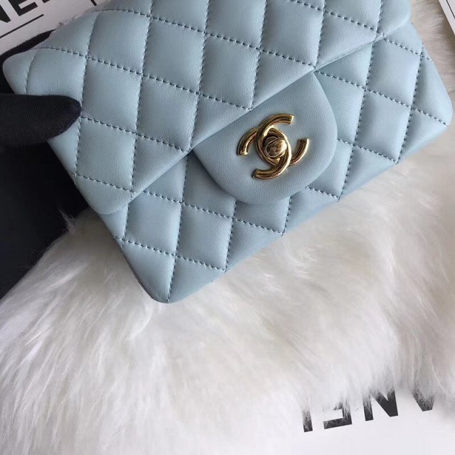 CC original lambskin super mini flap bag A35200 light blue