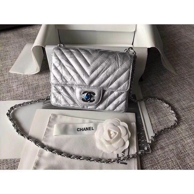 CC original lambskin super mini flap bag A35200 silver