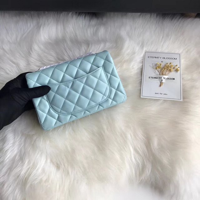 CC original lambskin leather mini flap bag A69900 sky blue