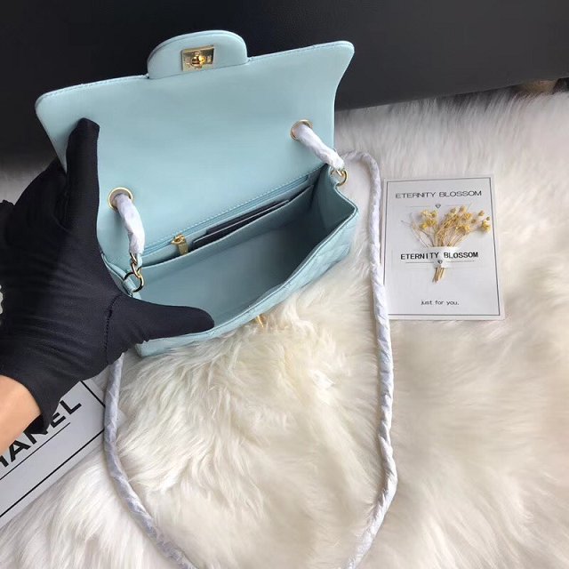 CC original lambskin leather mini flap bag A69900 sky blue