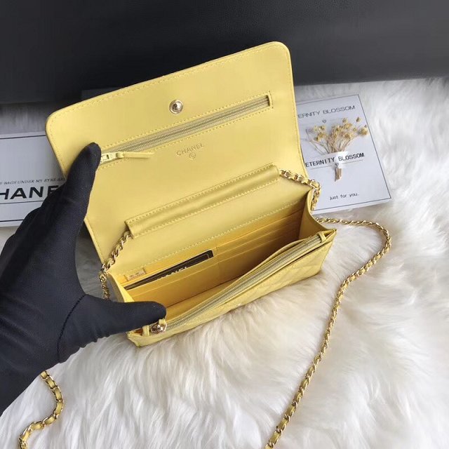 CC original lambskin leather woc chain bag 33814-1 yellow