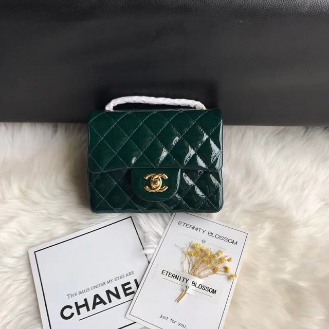 CC original patent calfskin mini flap bag A69906 green