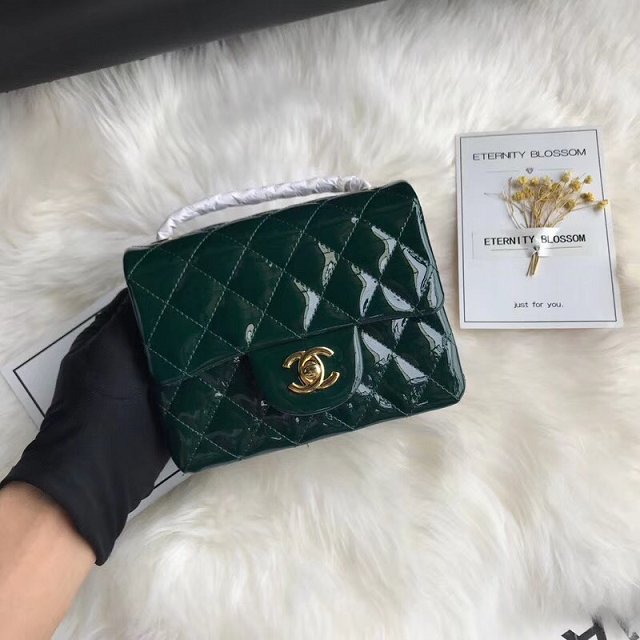 CC original patent calfskin mini flap bag A69906 green