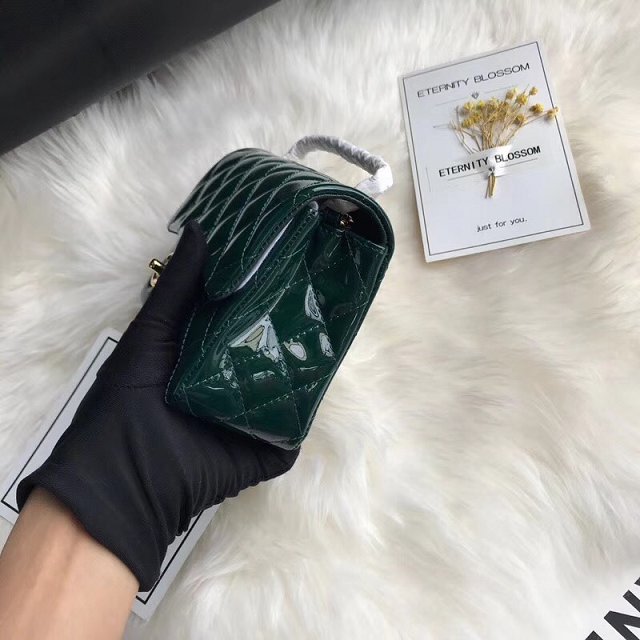 CC original patent calfskin mini flap bag A69906 green