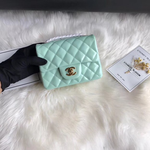 CC original patent calfskin mini flap bag A69906 light green