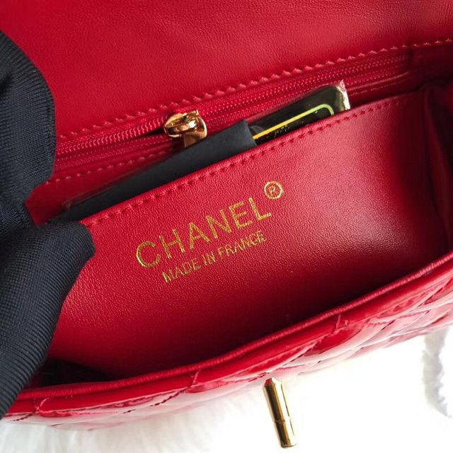 CC original patent calfskin mini flap bag A69906 red