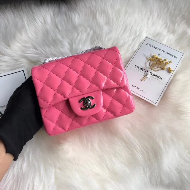 CC original patent calfskin mini flap bag A69906 rose red