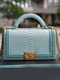 CC original python leather medium le boy flap bag 67086 sky blue