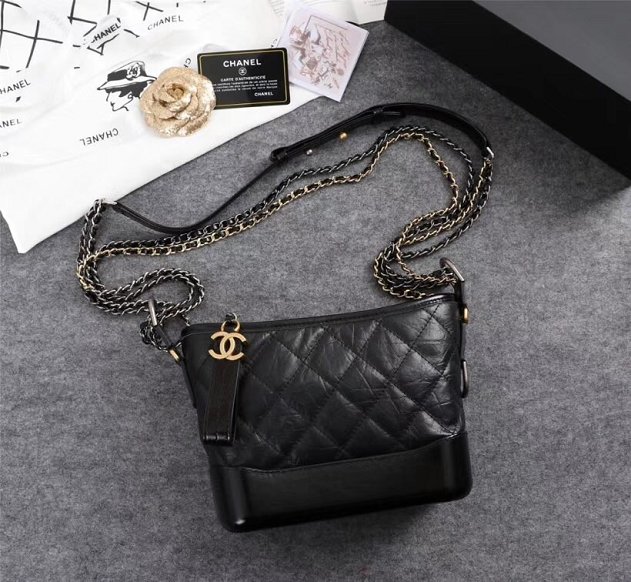 CC original aged calfskin gabrielle small hobo bag A91810 black