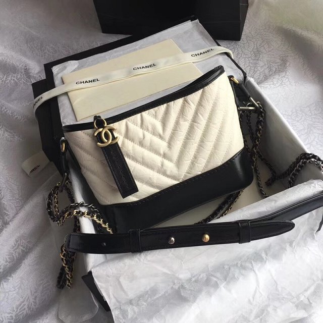 CC original aged calfskin gabrielle small hobo bag A91810 white&black