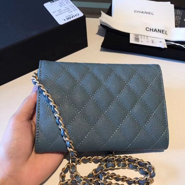 CC original calfskin classic clutch with chain A84512 blue