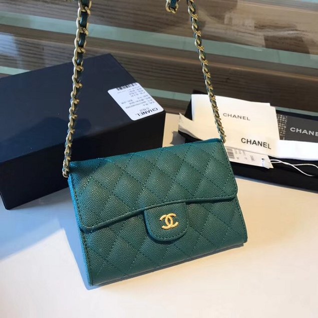 CC original calfskin classic clutch with chain A84512 green