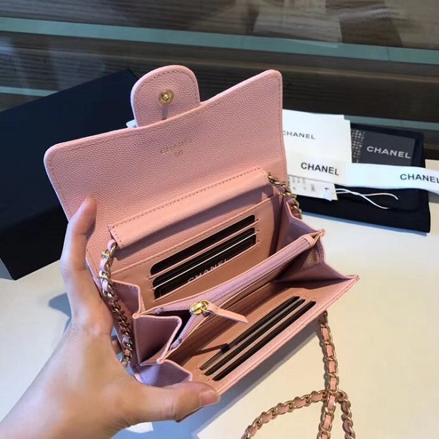 CC original calfskin classic clutch with chain A84512 pink