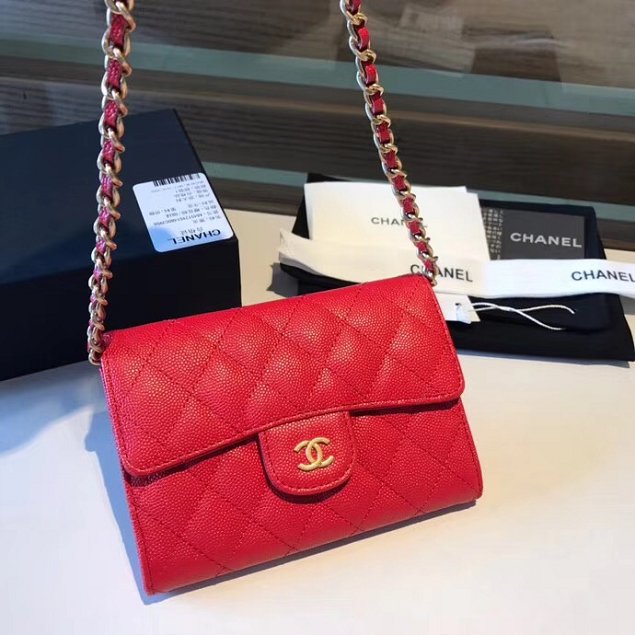 CC original calfskin classic clutch with chain A84512 red