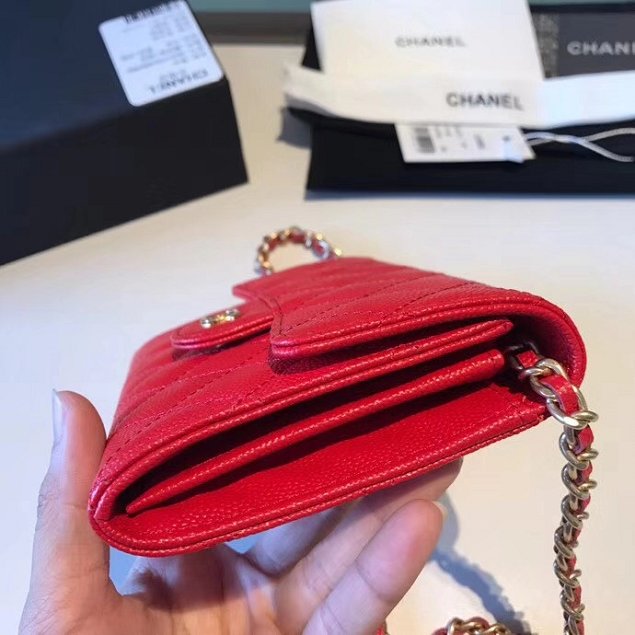 CC original calfskin classic clutch with chain A84512 red