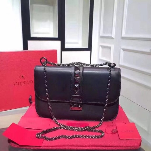 Valentino original calfskin medium chain shoulder bag 0398 black