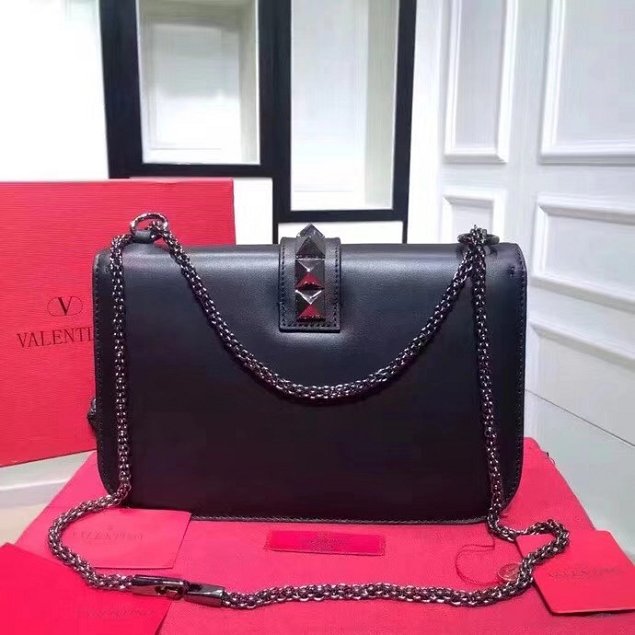 Valentino original calfskin medium chain shoulder bag 0398 black