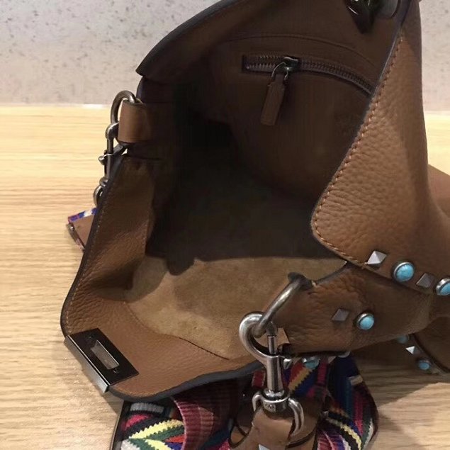 Valentino original calfskin rockstud large hobo bag 0941 coffee