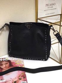 Valentino original calfskin rockstud small hobo bag 0940 black