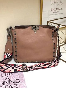 Valentino original calfskin rockstud small hobo bag 0940 coffee