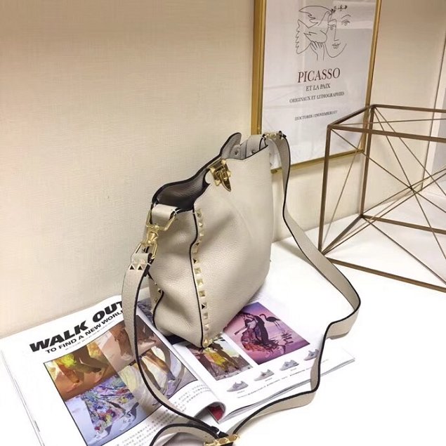 Valentino original calfskin rockstud small hobo bag 0940 white