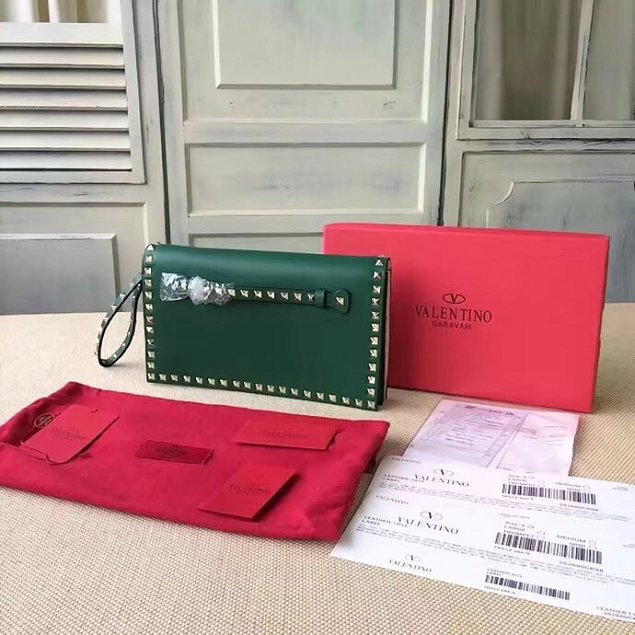 Valentino original calfskin rockstud clutch 0399 green