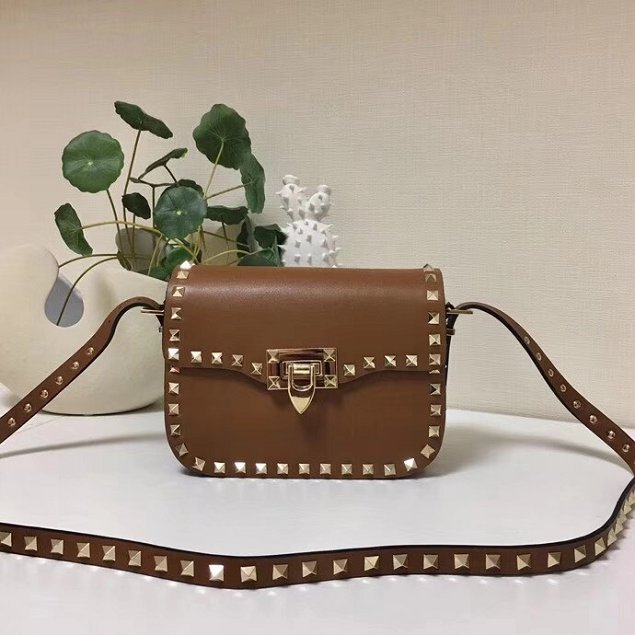 Valentino original calfskin rockstud mini shoulder bag 0124 coffee