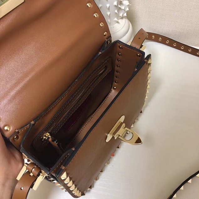 Valentino original calfskin rockstud mini shoulder bag 0124 coffee