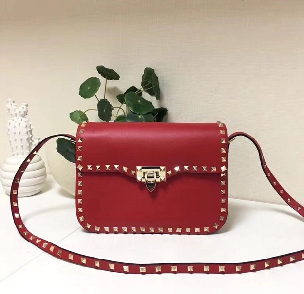 Valentino original calfskin rockstud shoulder bag 0125 red