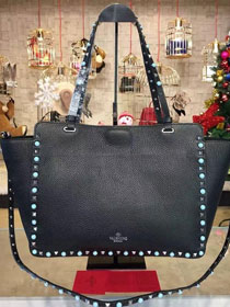 Valentino original calfskin blue-rockstud large tote bag 0970 black