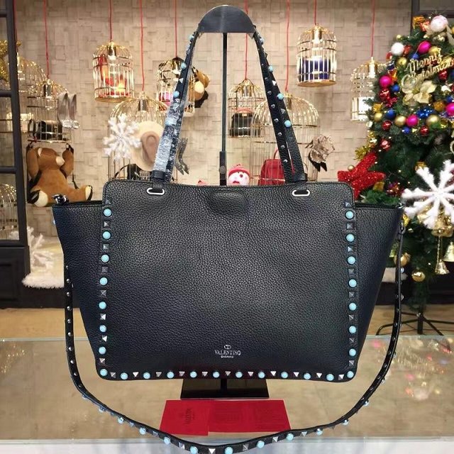 Valentino original calfskin blue-rockstud large tote bag 0970 black