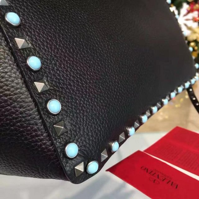 Valentino original calfskin blue-rockstud large tote bag 0970 black