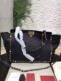 Valentino original calfskin multi-rockstud large tote bag 0970 black