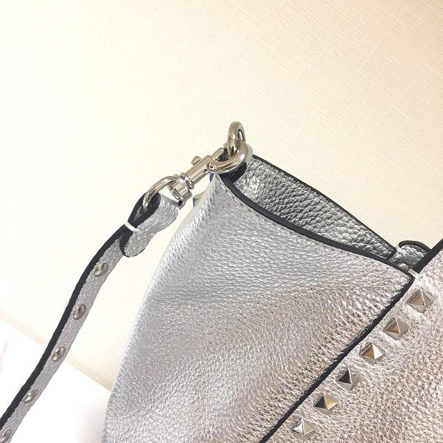 Valentino original calfskin rockstud large tote bag 0970 silver