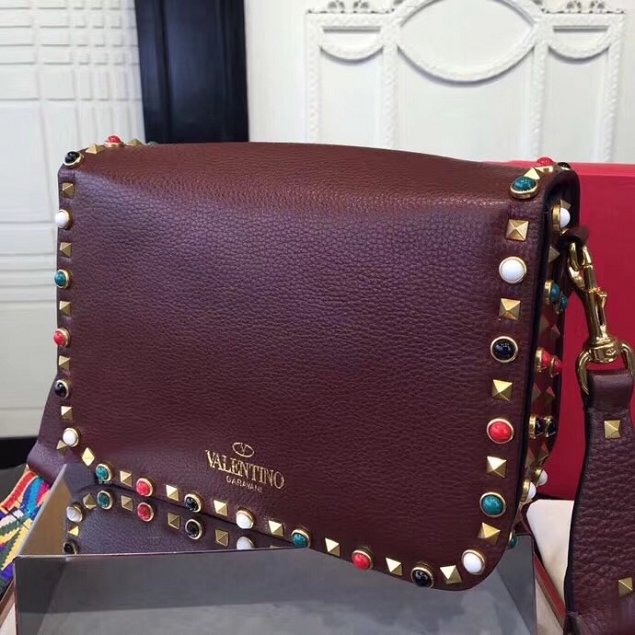 Valentino original grained calfskin multi-rockstud shoulder bag 0125 burgundy