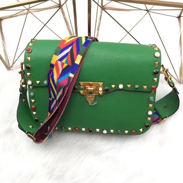 Valentino original grained calfskin multi-rockstud shoulder bag 0125 green