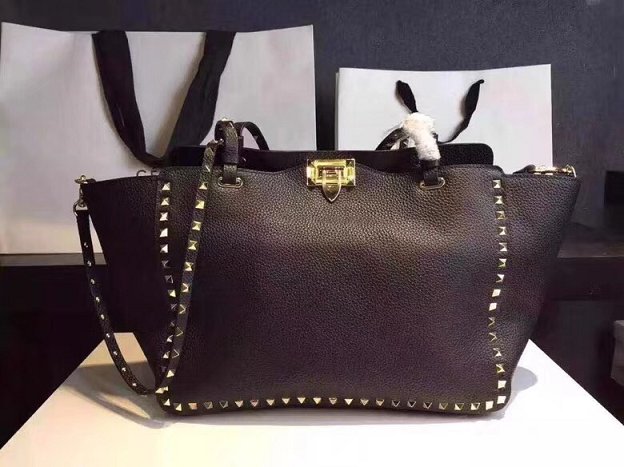 Valentino original grained calfskin rockstud large tote bag 0970 black