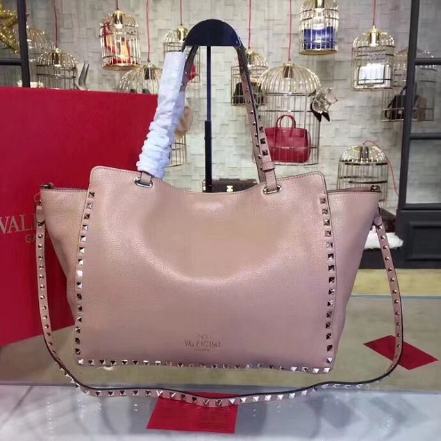 Valentino original grained calfskin rockstud large tote bag 0970 light pink