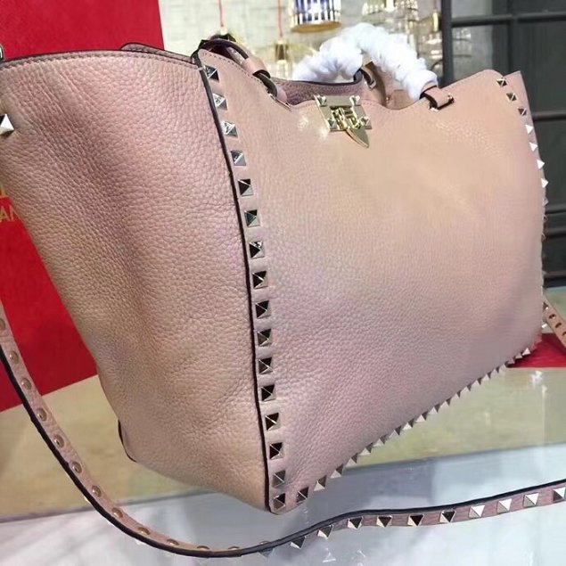 Valentino original grained calfskin rockstud large tote bag 0970 light pink