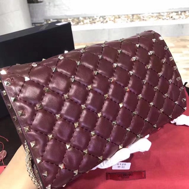 Valentino original lambskin rockstud spike crossbody bag 0137 burgundy